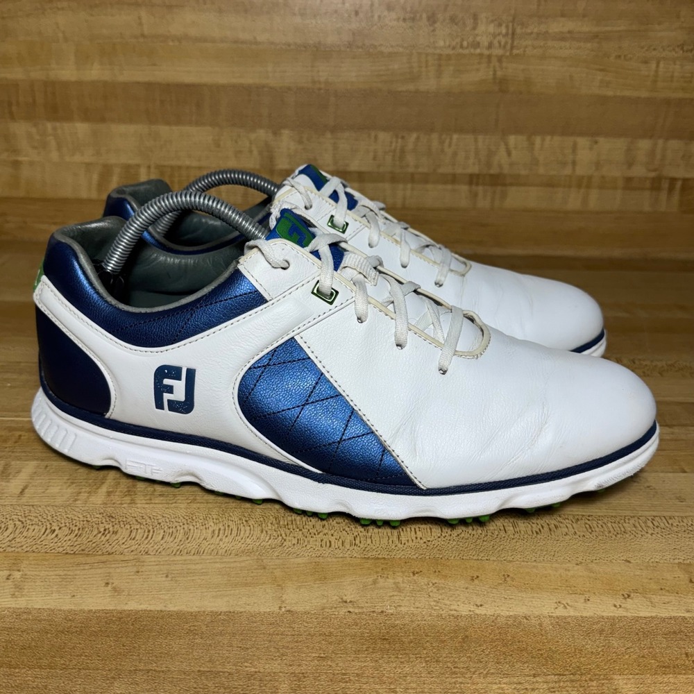 FootJoy Pro SL Mens White Blue Leather Spikeless Golf Shoes 53584 Size 11 M